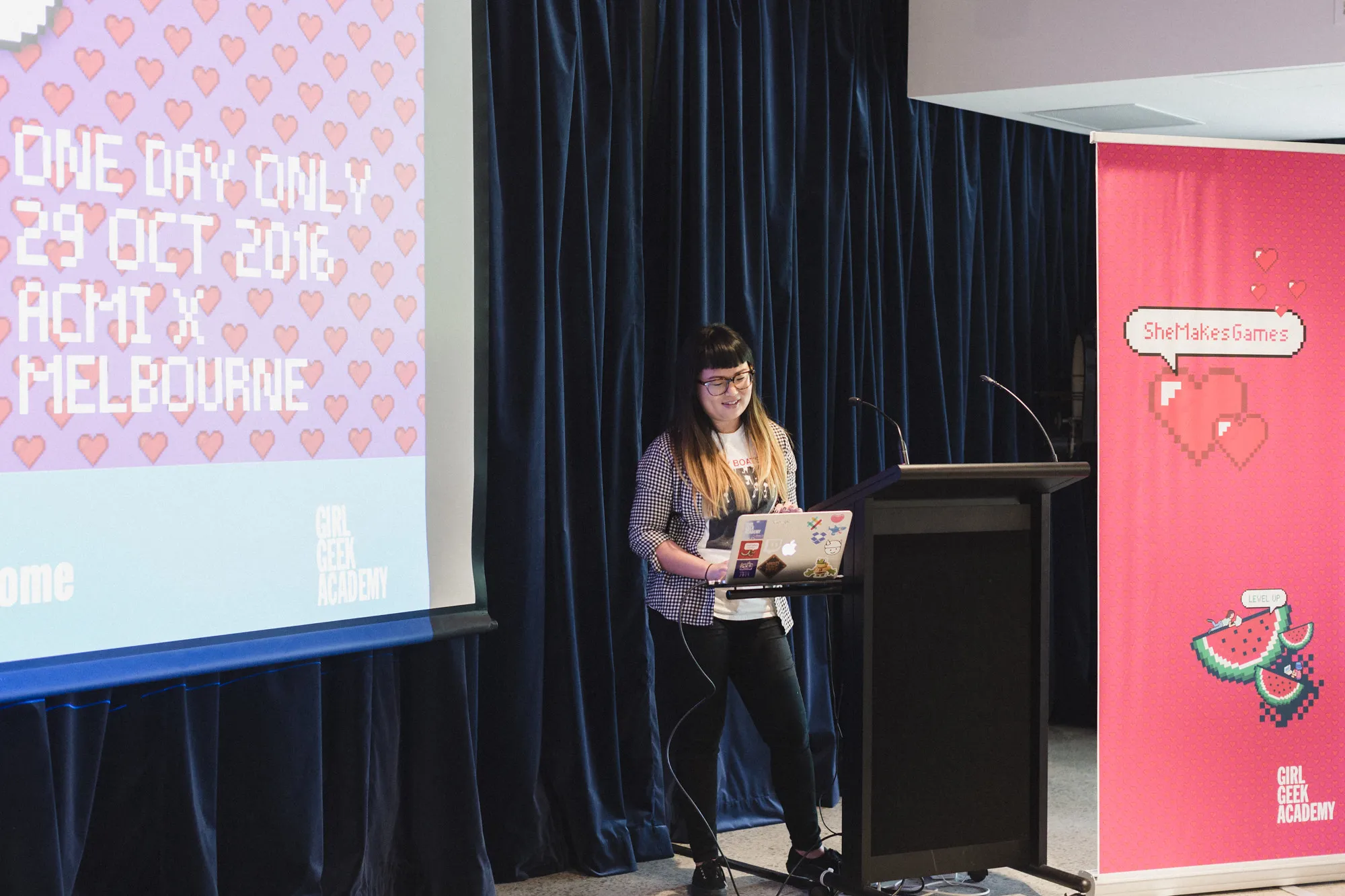 A speaker on stage at ACMI, Melbourne — one day only, 29 October 2016