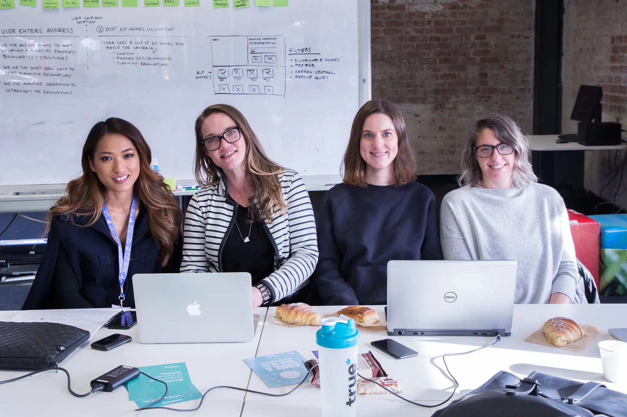 Four women at a table with laptops