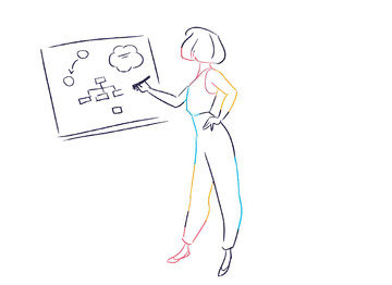 Illustration of a woman sketching a plan on a whiteboard