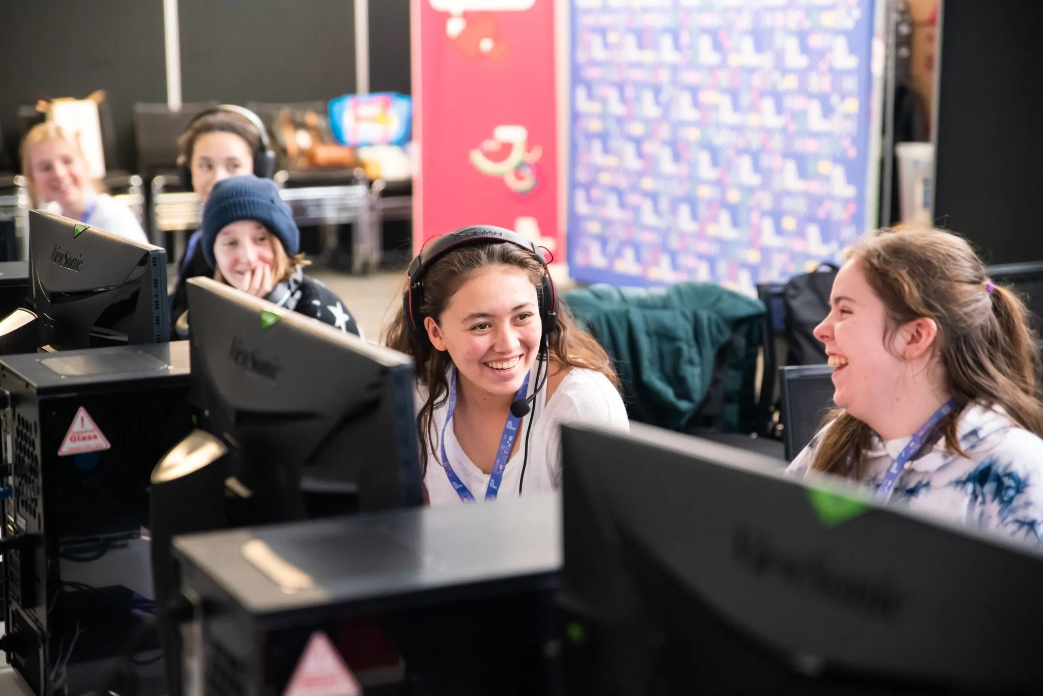 High school girls at computers during a workshop