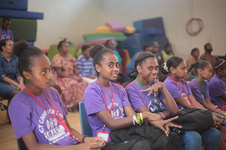Young women in purple t-shirts at #SheHacks Vanuatu